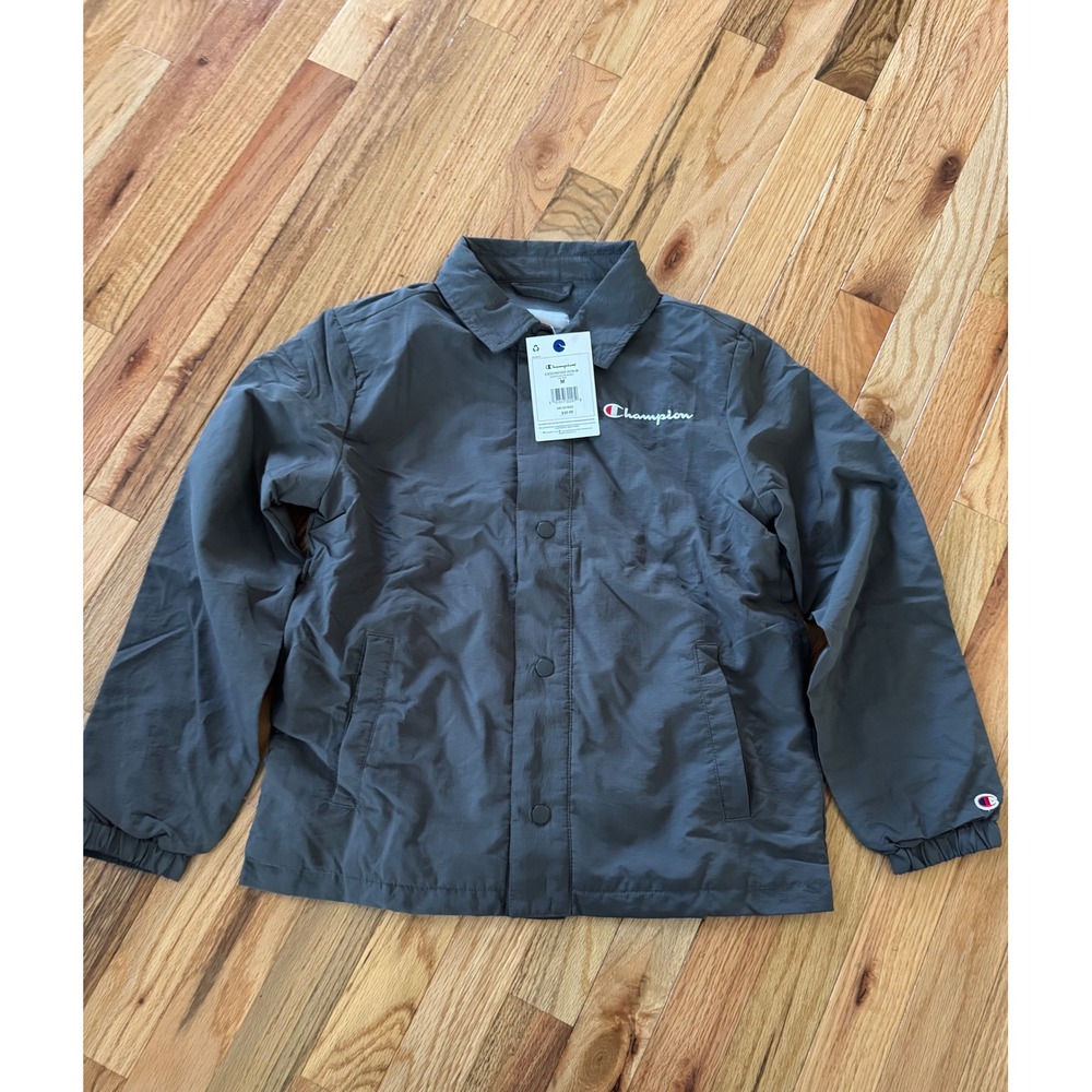 Champion Kids Coach Nylon Jacket Iron Grey Windbreaker Fleece Lined M 10/12 NEW